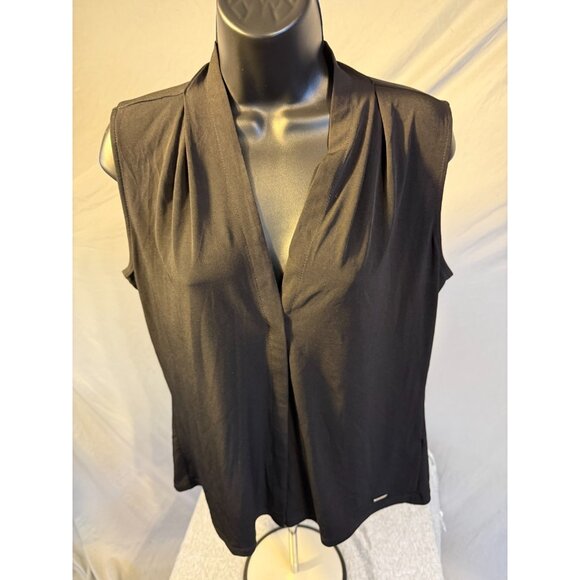 Calvin Klein Vneck Sleeveless Shirt Blouse Wear Under Jacket Womens Large Black - Picture 1 of 3